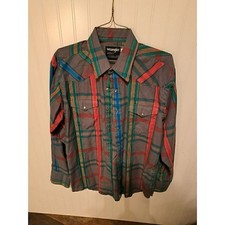 Vtg Wrangler Pearl Snap Striped Cowboy Western Shirt X Long Tails Mens Large