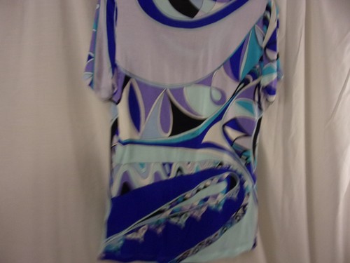Emilio Pucci Itlay  Purple Lilac Mint  Scoop Neck Blouse size 10 Fabulous - Picture 5 of 7