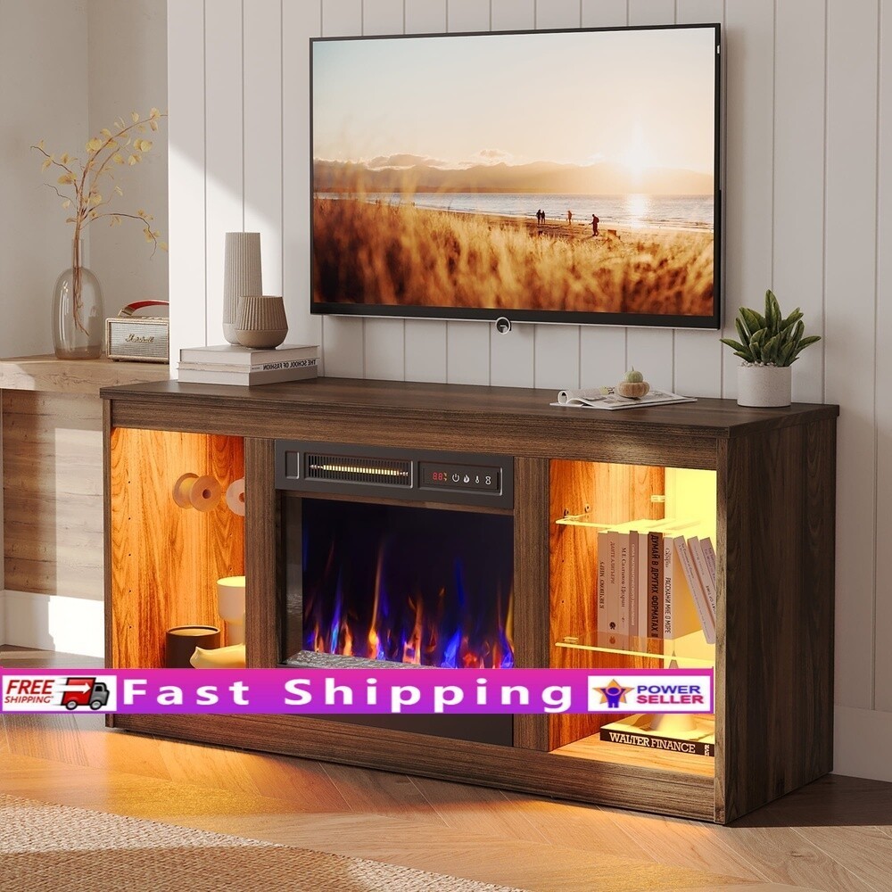 W/ Led Lights & Adjustable Glass Shelves 55in Tv New
