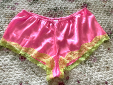 Secret Treasures Pantie VTG 90s Silky Pink Satin Lace Trim Flutter Brief Panty L