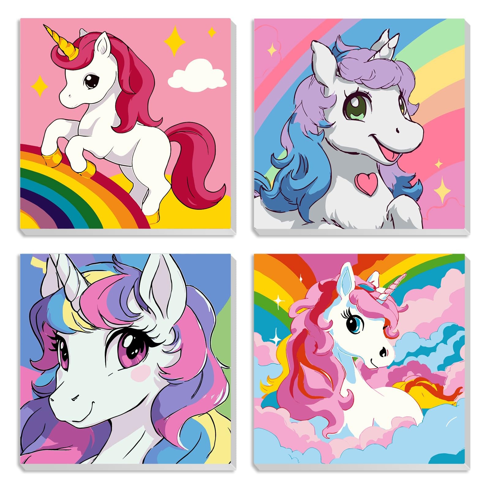 Kit Peinture par Numéros Enfant Licorne Loisir Créatif Toile sur Châssis Bois