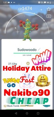 Pokemon Shiny Sudowoodo Wearing Holiday Attire  Tra De Go P TC Read Describe 