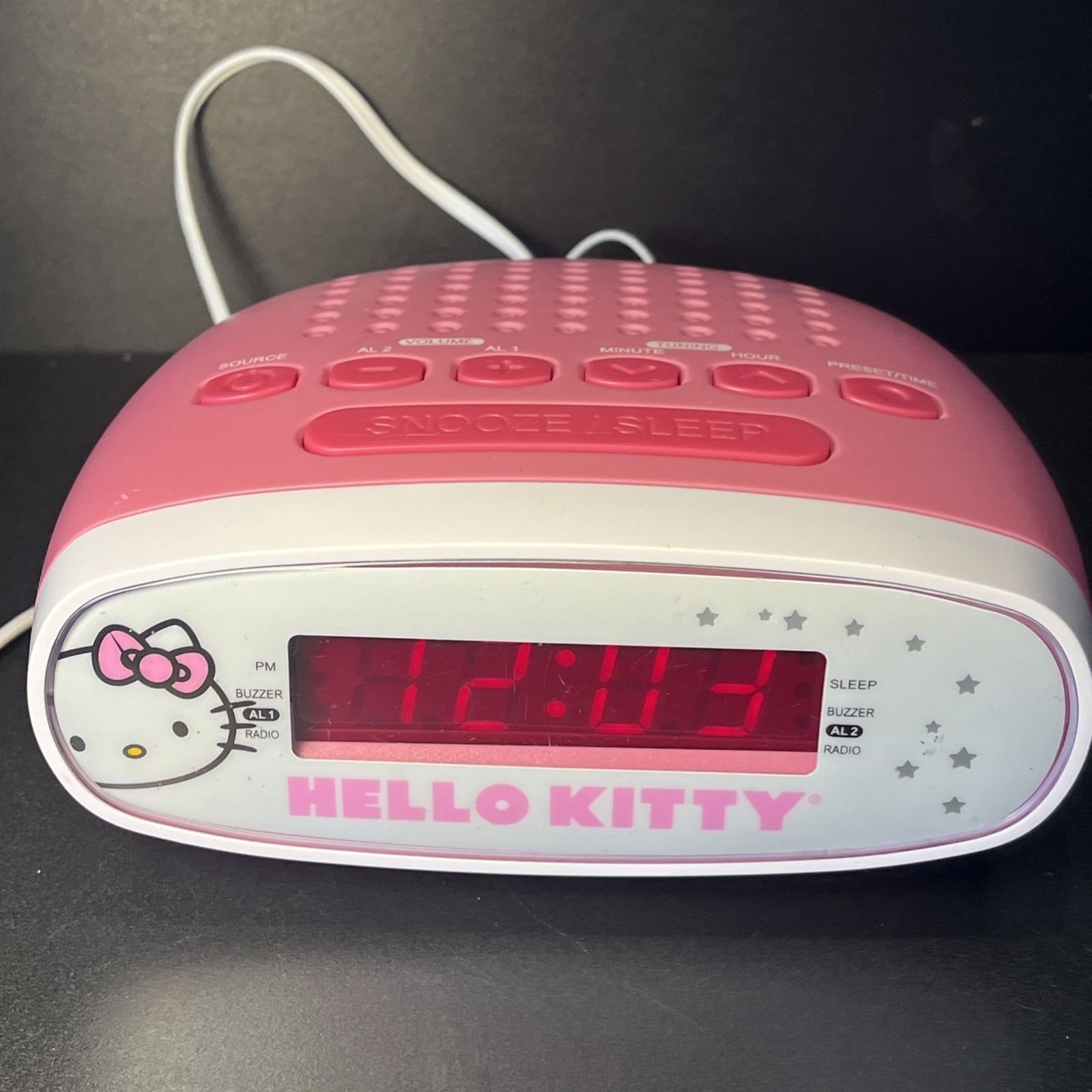 HELLO KITTY Pink 2014 AM/FM Dual Alarm Clock Radio Test Works Great! SO FUN !!!