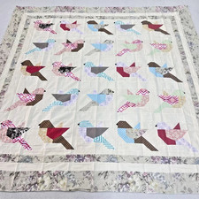 Handmade Colorful Birds Cotton Fabric Queen Size Patchwork quilt top/topper