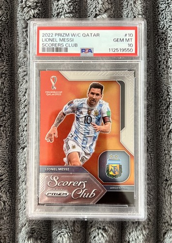 LIONEL MESSI 2022 PANINI PRIZM WORLD CUP QATAR SCORERS CLUB #10 PSA 10