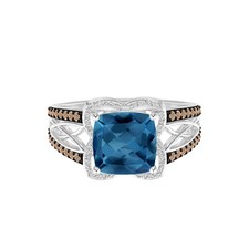 2.05 CTW Cushion London Blue Topaz 925 Sterling Silver Celtic Knot Cocktail Ring