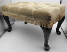 Vintage Footstool Green Dralon With Frill With Queen Anne Style Legs Please Read