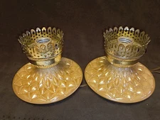 2 Quilted Carnival Glass Hurricane Base Bedside Vanity Table Lamp 60's No shades