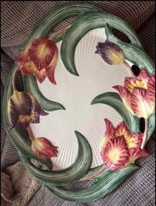 Vintage Fitz And Floyd Tulip And Swan Pattern Oval Platter 16 in x 14 in