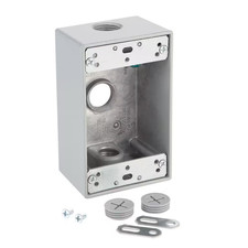 1-Gang Metallic Weatherproof Outlet Box with 3 1/2 In. Holes, Gray Free Shippi