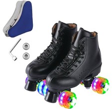 Roller Skates for Men and Women, Black Derby Roller Skates 4 Shiny Wheel 6,5