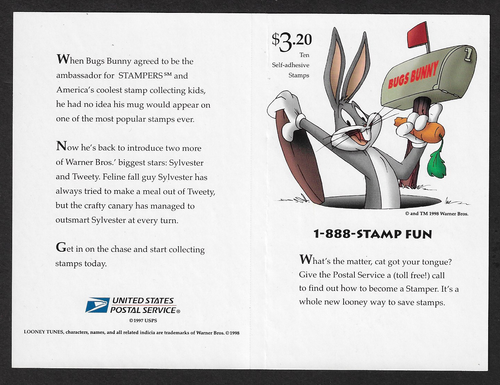 US Stamps — Full Pane of 10 — 1998, Cartoons / Sylvester & Tweety #3204 MNH - Picture 2 of 2