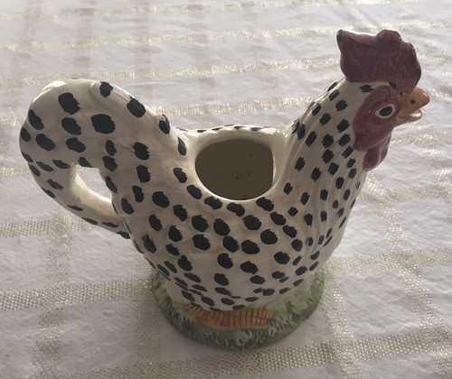 Brocca teiera gallo ceramica Wang's International alta 8" nero bianco speck - Foto 6 di 8