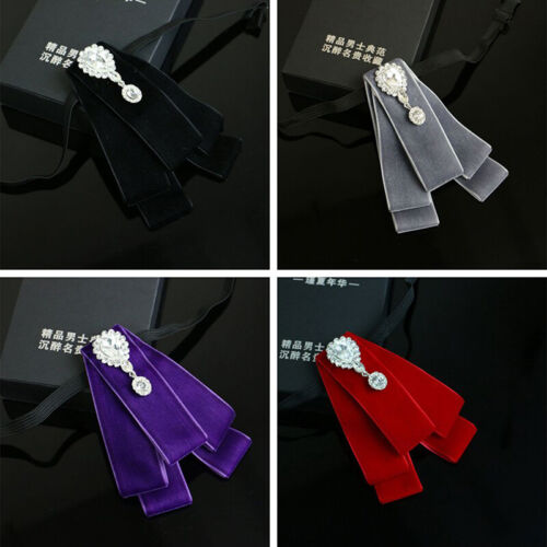 Men Retro Velvet Pre-Tied Crystal Wedding Necktie Neck Bow Tie Charm Collar Chic - Picture 2 of 13
