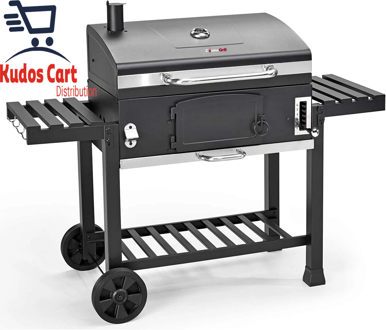 CosmoGrill XXL Smoker Barbecue Charcoal Grill Portable BBQ Lid Temperature Gauge