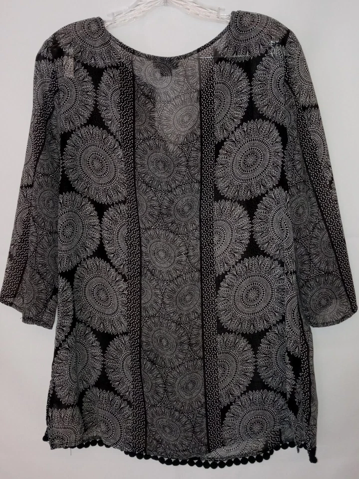 East 5 верхний L милый черный кружевной отделки шелковистый чистый богемное поповер туника рубашка блузка - Изображение 3 из 4