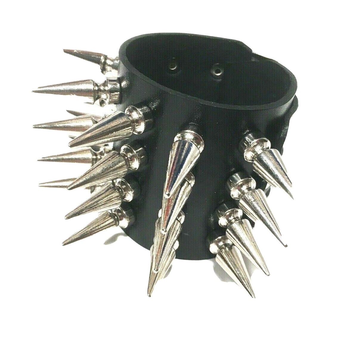 BLK Leather LARGE Spiked Spike Studded Bracelet Wristband Wrist
