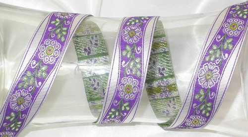 Jacquard Ribbon 1" (25mm) 100% Poly - Wavy Floral *COLORS* 18 meter ROLL. - Picture 4 of 6