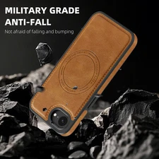 For iPhone 17 Pro Max 16 15 14 13 12 11 Mag Safe Leather Case Shockproof Cover
