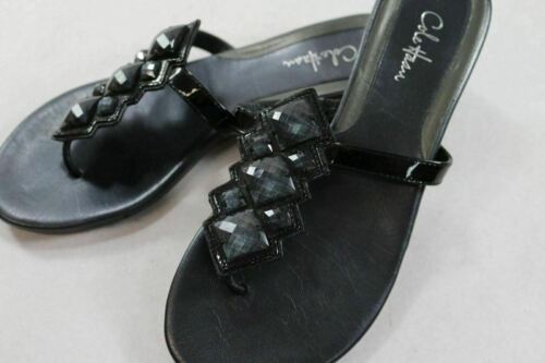 Womens Cole Haan 6 B Black Patent Slides Jeweled A044