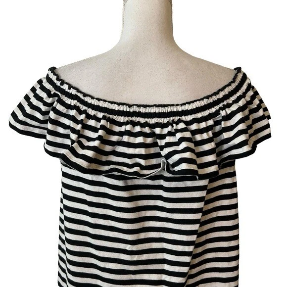 Abito Kate Spade Off the Shoulder a righe in jersey di cotone taglia XL nero bianco
