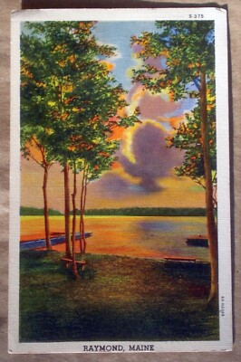Raymond Maine ME Lake Shore Scene Vtg 1938 Linen postcard