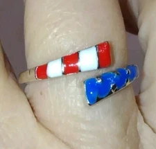 Women's Patriotic Red White Blue Flag Ring