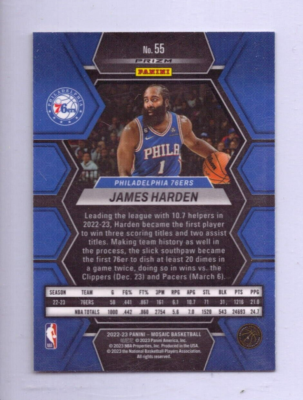 2022-23 PANINI MOSAIC BASKETBALL JAMES HARDEN YELLOW PRIZM CARD