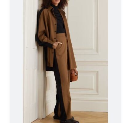 NWT Gauchere Shirt Thioro Two Toned Wool-Blend and Twill in Caramel Black