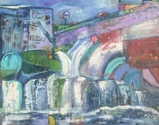 Abstract Chagrin Fakls Town Village Blue Waterfalls Landscape 