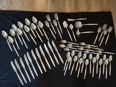 60 pcs Vintage MCM STAINLESS STEEL Japan FLATWARE Daisy Rose Lily