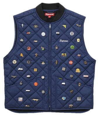 Supreme Pins Quilted Work Vest Navy Size: Extra Large