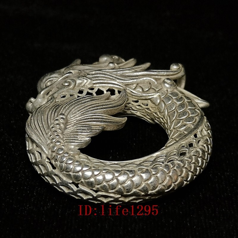 2.4 Inch Old China Tibet Silver Carving Dragon Necklace Pendant Gift