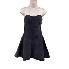 Shein Juniors Black Denim Mini Sundress Size Large Strapless Flare Skirt NEW