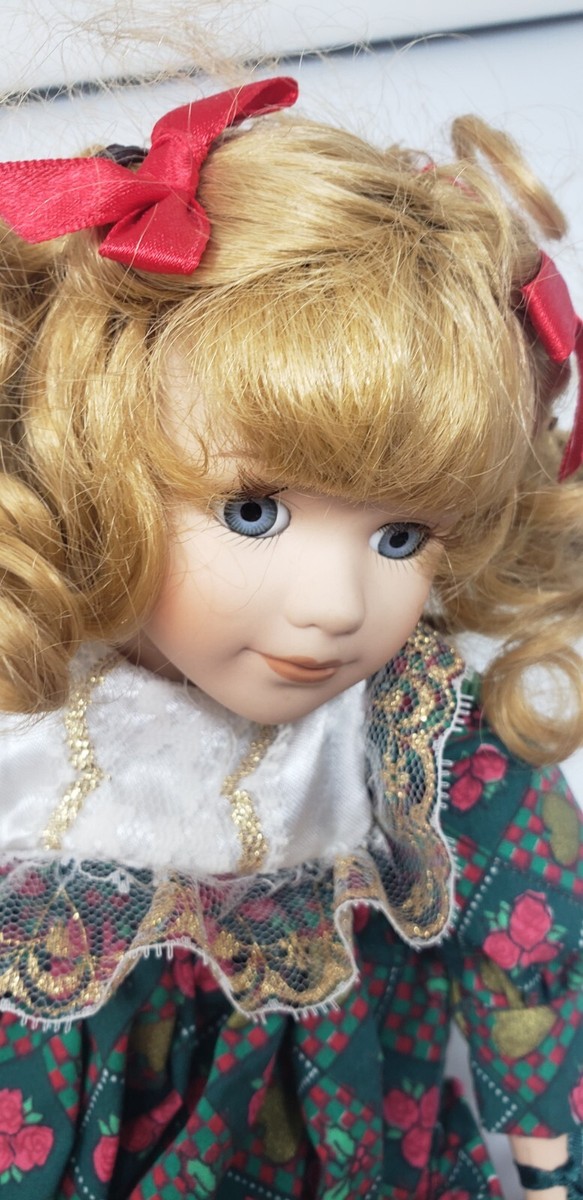 Vintage Wind Up Musical Motion Christmas Porcelain Doll 12 in