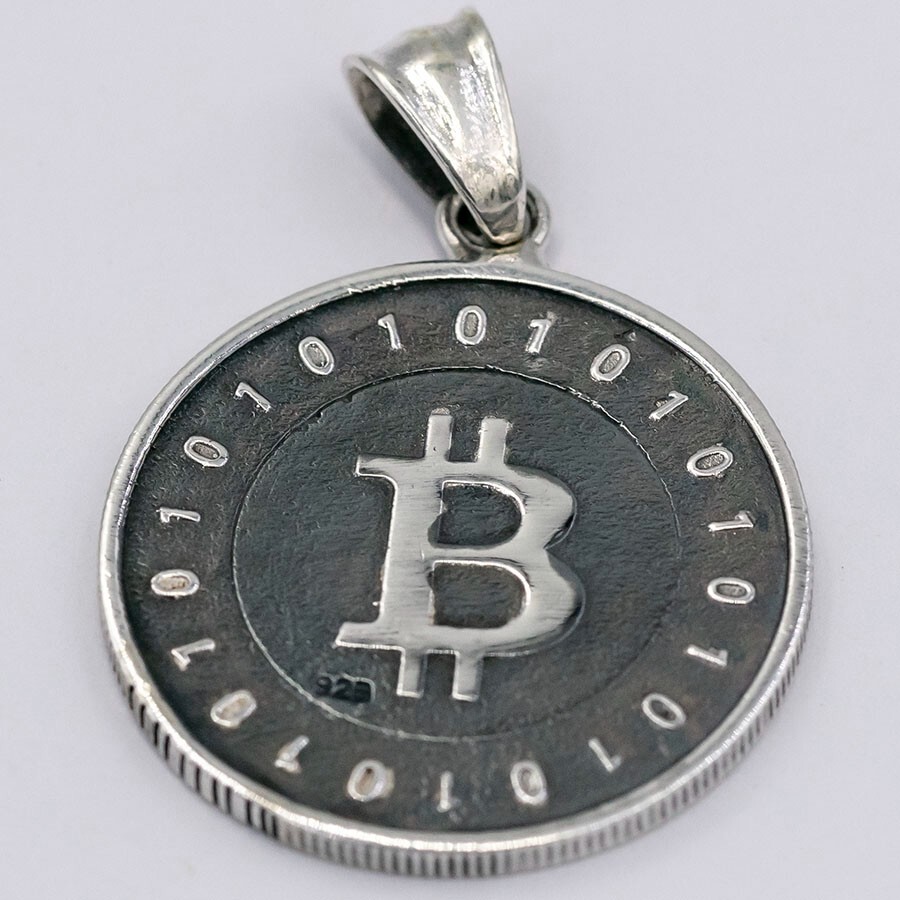 12g bitcoin btc coin blockchain authentic genuine 925 sterling silver ag  pendant