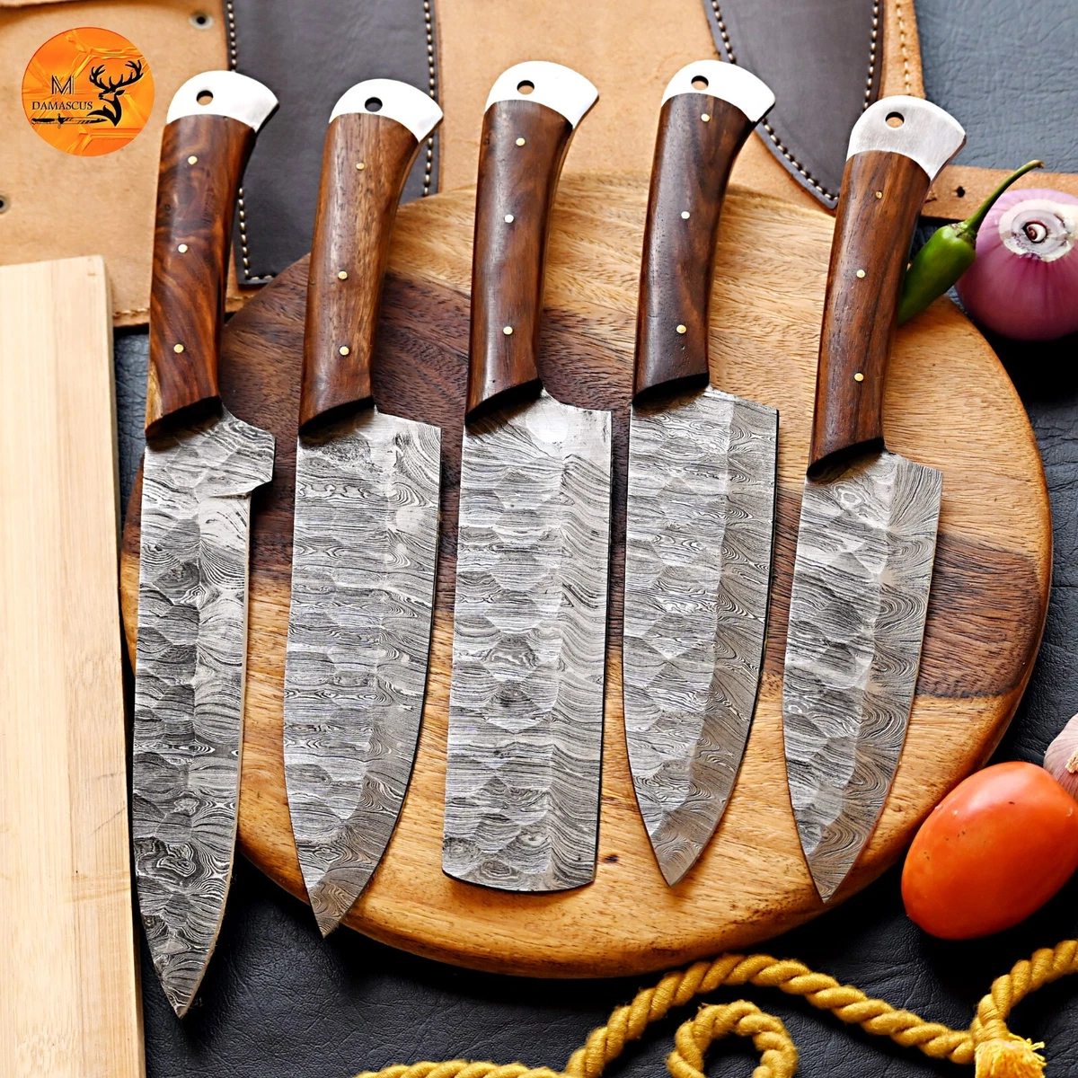 Handmade knife set - Best Damascus steel chef wonderful knife set of 5 kitchen  knives with custom bag