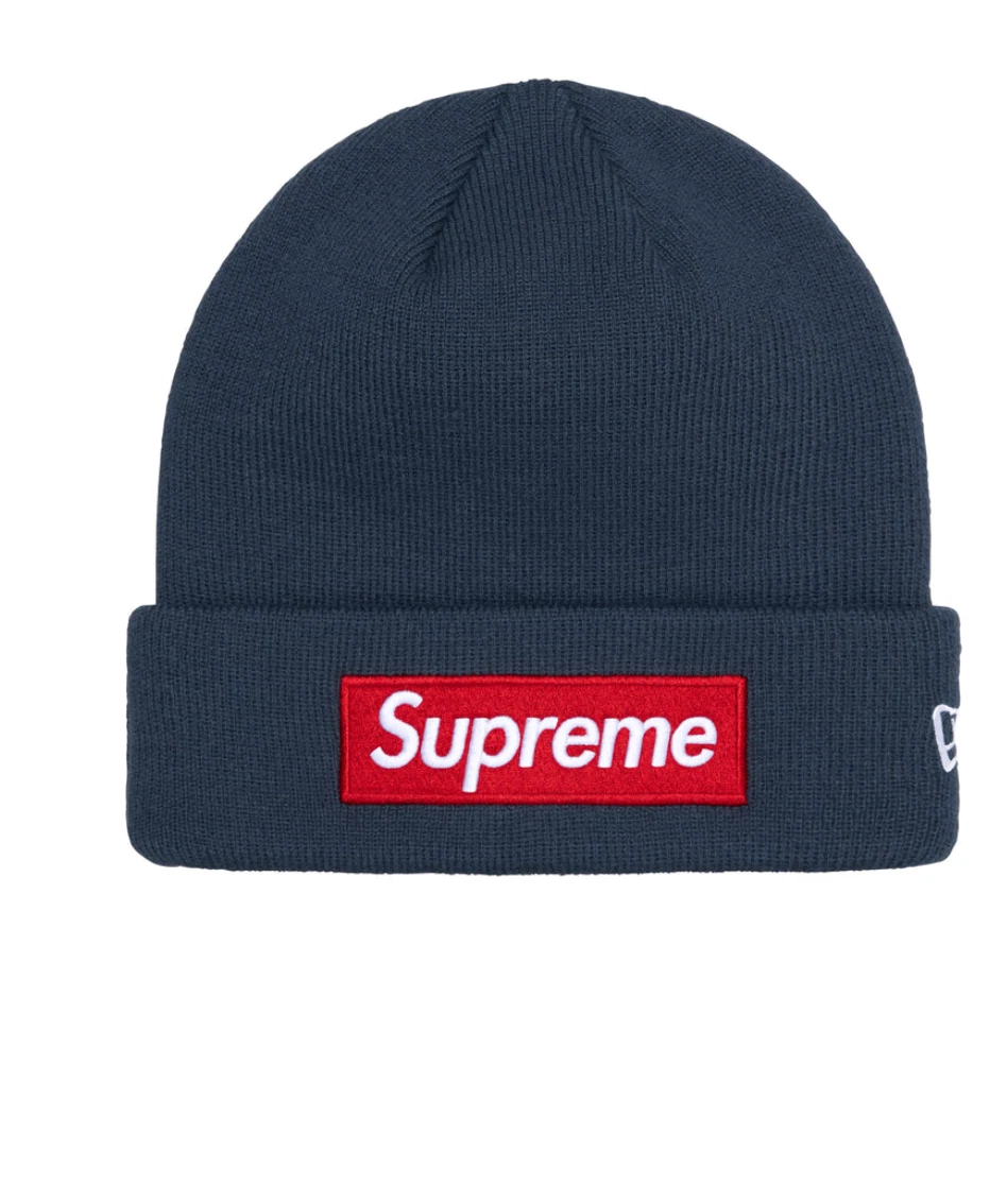 Bonnet Supreme x New Era Box Logo FW24 bleu marine rouge bogo EN MAIN 100% authentique !