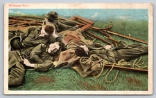 Postcard Welcome Rest Army Soldiers Sleeping in Field 36y