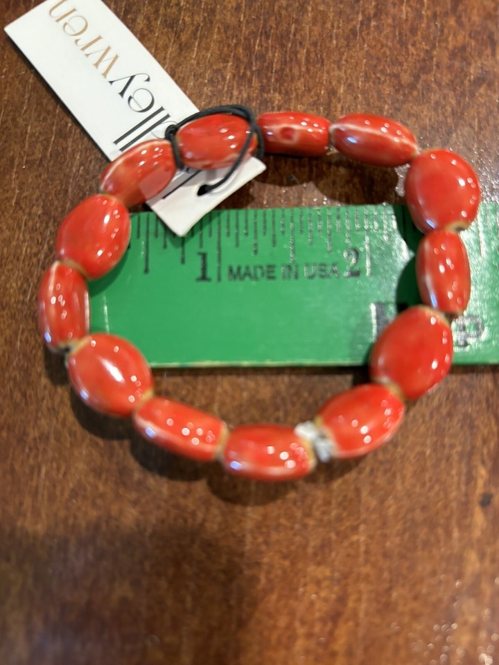 Clay Oval Bead Stretch Bracelets 5.5” Set Of 3 Speckled Yellow Orange