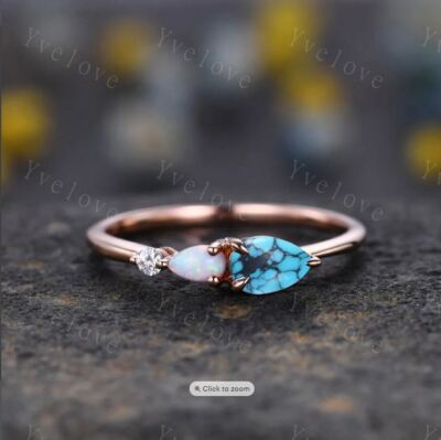 turquoise Opal Ring,Pear Cut moissanite ring 925 sterling silver Ring,women  ring
