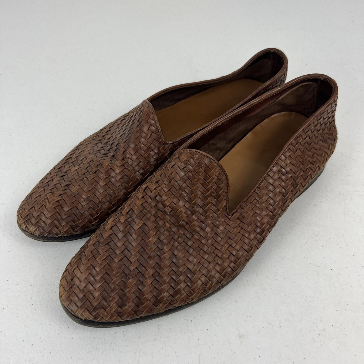 Barbanera Rimbaud Brown Braided Woven Leather Loafers Size 9  display picture 3
