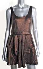 Jay Godfrey ~ Copper Metallic Knit Tank & Pleated Skirt Party Dress 8 NEW $390