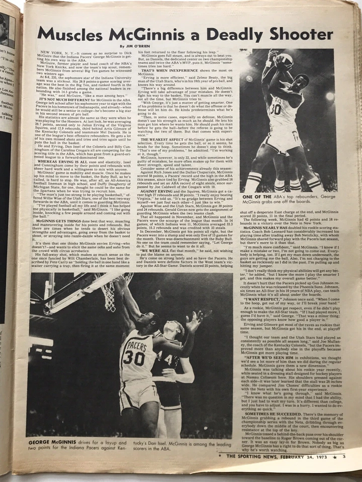 The Sporting News Feb 24 1973 - George McGinnis -Indiana Pacers- Basketball TSN - Image 3 of 4