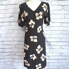 Tommy Hilfiger Black Floral V-Neck Puff Sleeve Sheath Dress Size 6