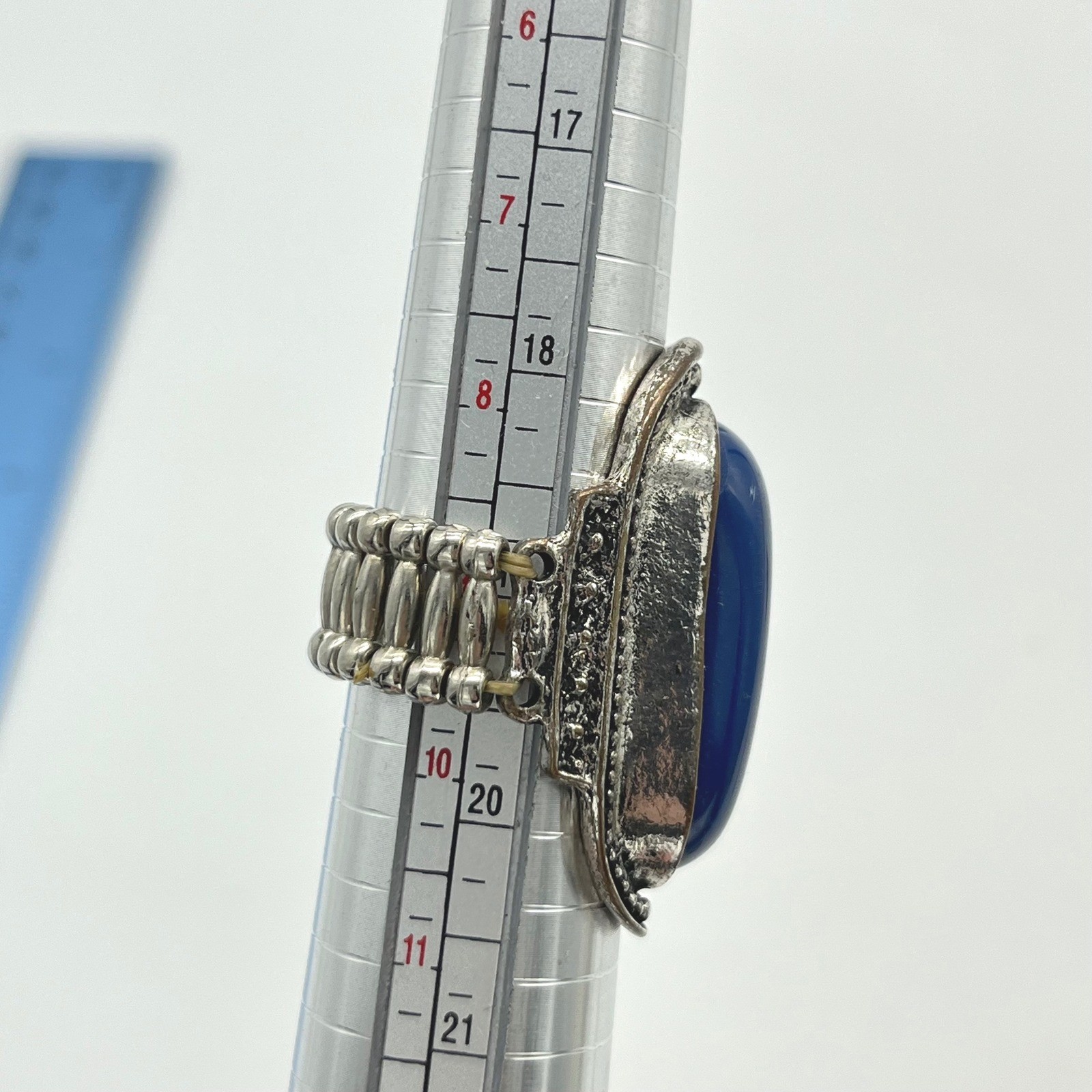 Blue Stone Statement Ring Silver Tone Costume Jew… - image 6