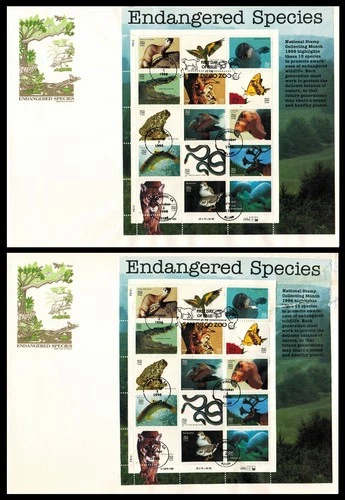 US Stamps 1st Day Issue: 1996 Endangered Species Canceled Envelopes, Lot of 2