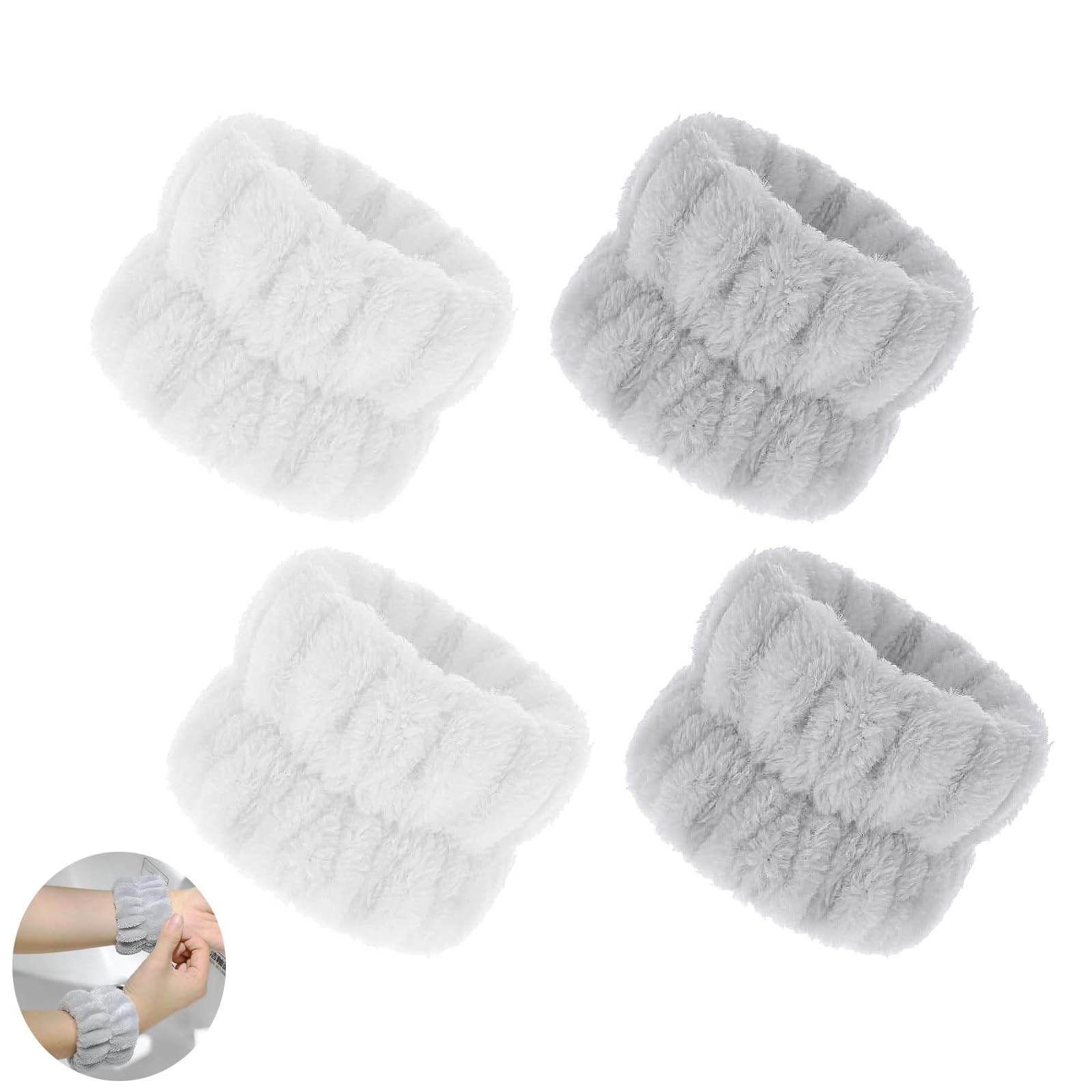 4 PCS Wrist Bands for Face Washing, Wash Wristbands, Towels White