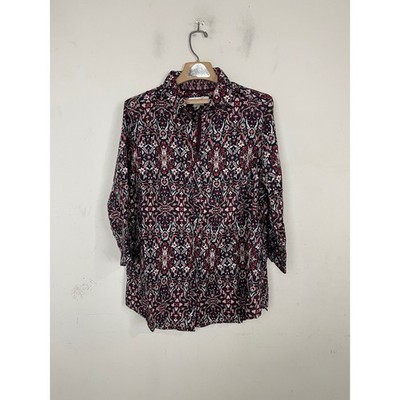 Foxcroft NYC Wrinkle Free Shirt Womens 18W Shaped Floral Paisley Button Down 3/4