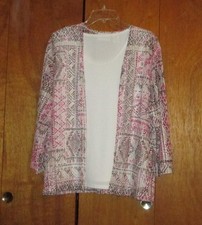 Alfred Dunner 2-piece Set White Shell with White Pink Brown Print Jacket L 